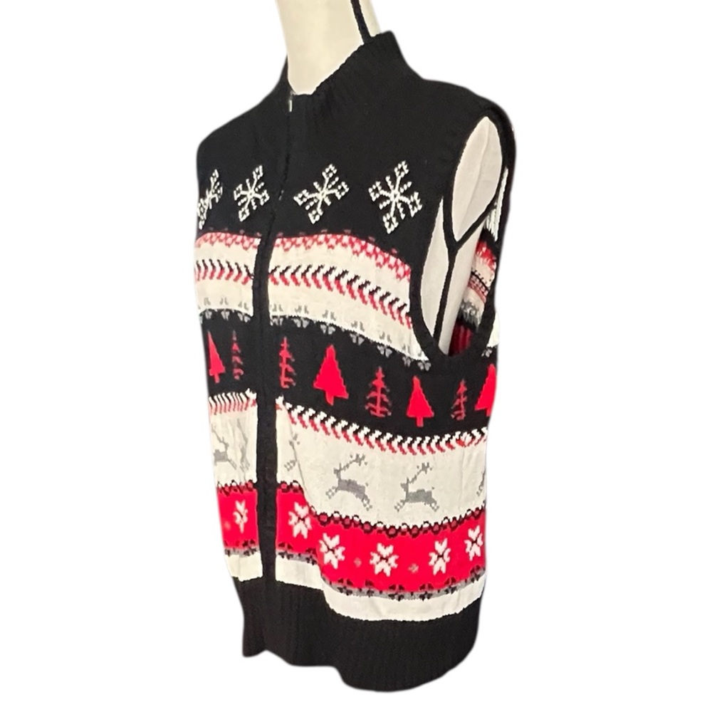 VTG. Christmas Reindeer,Snowflake Zipper front Vest. Size L. - Picture 3 of 8